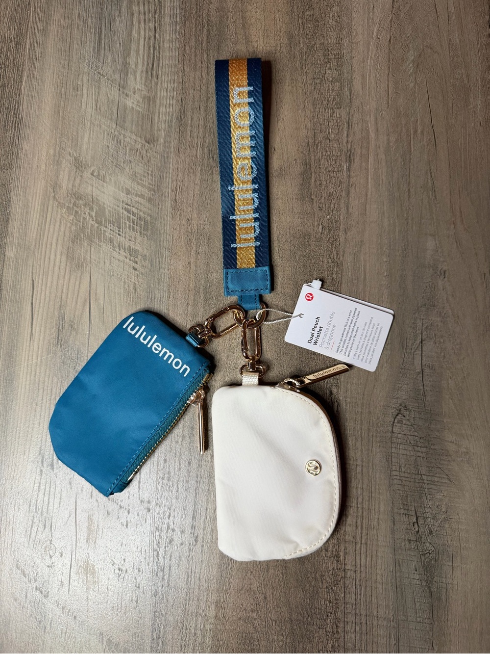 RARE ✨ NWT Lululemon Dual Pouch Wristlet *Watp teal /Gold* discontinued colorway